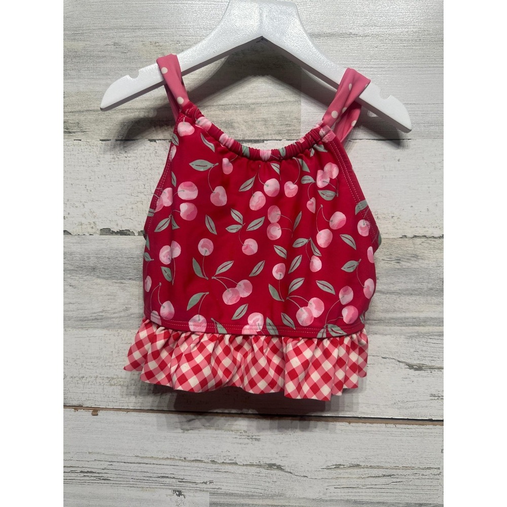 Matilda Jane Swim Tankini Top Girls 10 Red Cherry Gingham Ruffle GUC